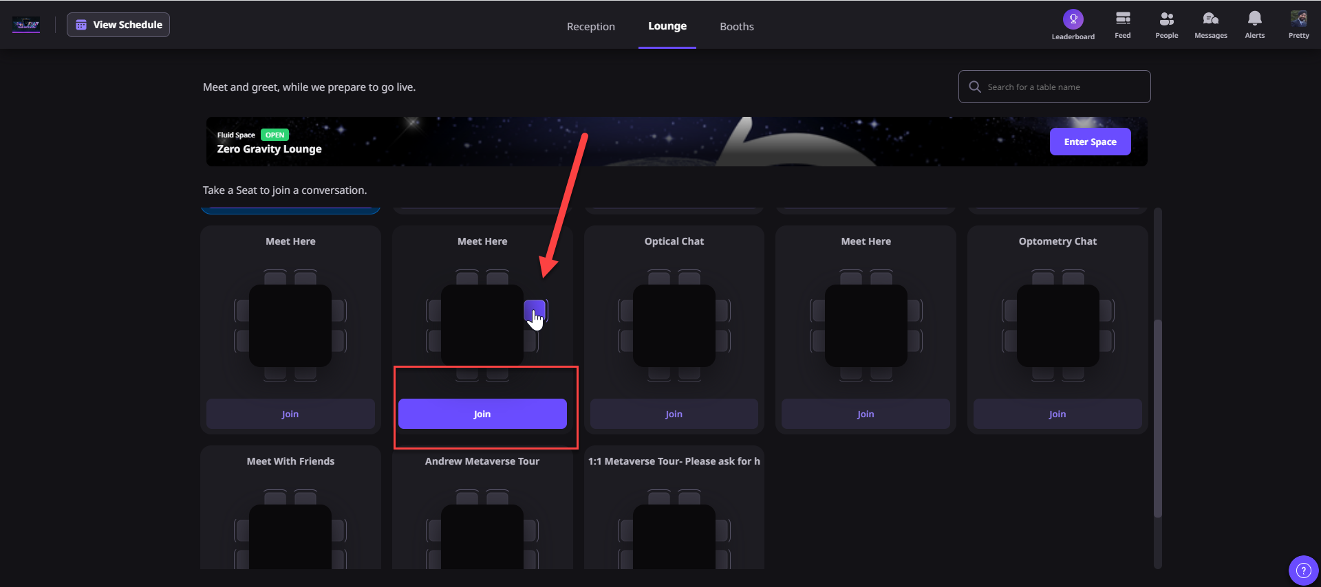 Joining Network Table in Metaverse